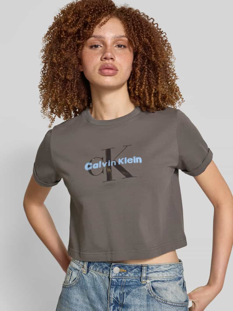 Calvin Klein Jeans Kort T-shirt met geribde ronde hals