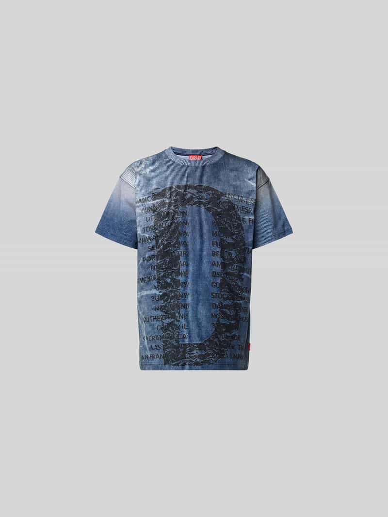 T-shirt met geribde ronde hals