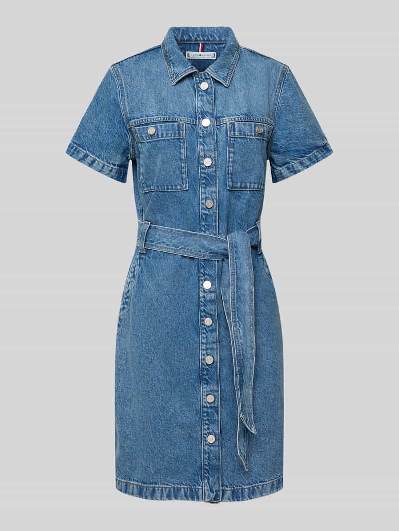 Tommy Hilfiger Regular fit jeansjurk met strikceintuur en korte mouwen