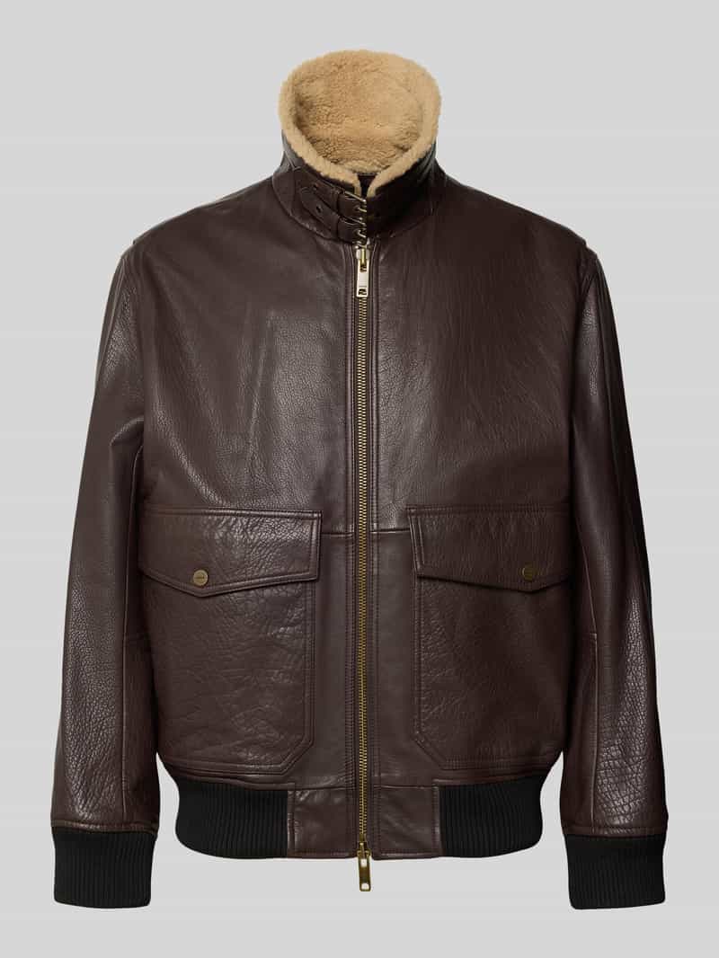 HUGO relaxed fit leren jack met kraag van lamsvacht model 'Lorano'