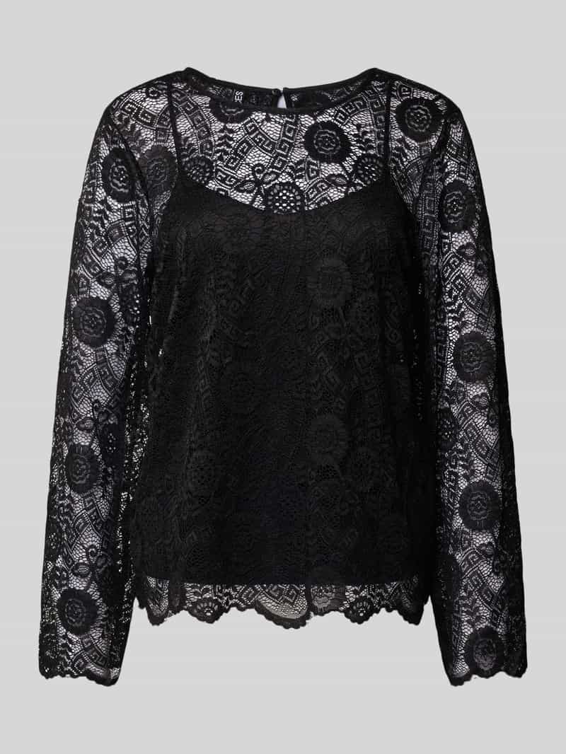 Pieces Regular fit blouse met lange mouwen van kant model 'OLLINE'
