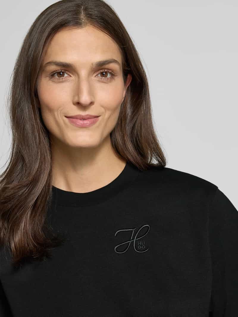 HUGO Relaxed fit T-shirt met labelstitching en ronde hals