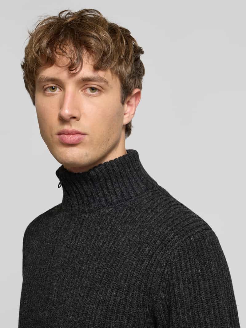 G-Star Raw Gebreide pullover van lanawolmix met opstaande kraag en ritssluiting