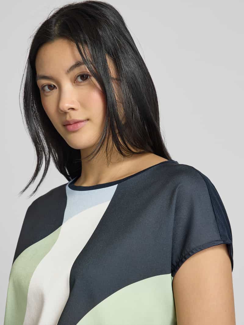 Opus T-shirt met geribde ronde hals model 'Saloma'