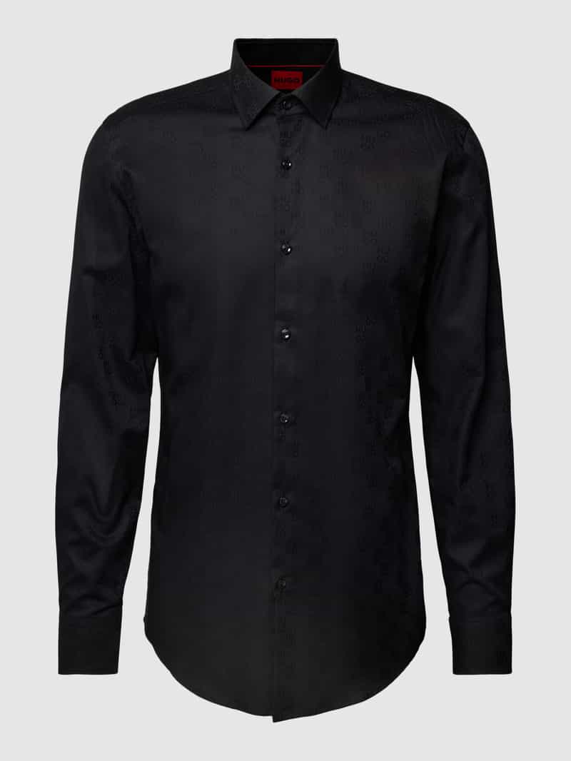 HUGO Slim fit zakelijk overhemd met all-over labelmotief model 'Kenno'