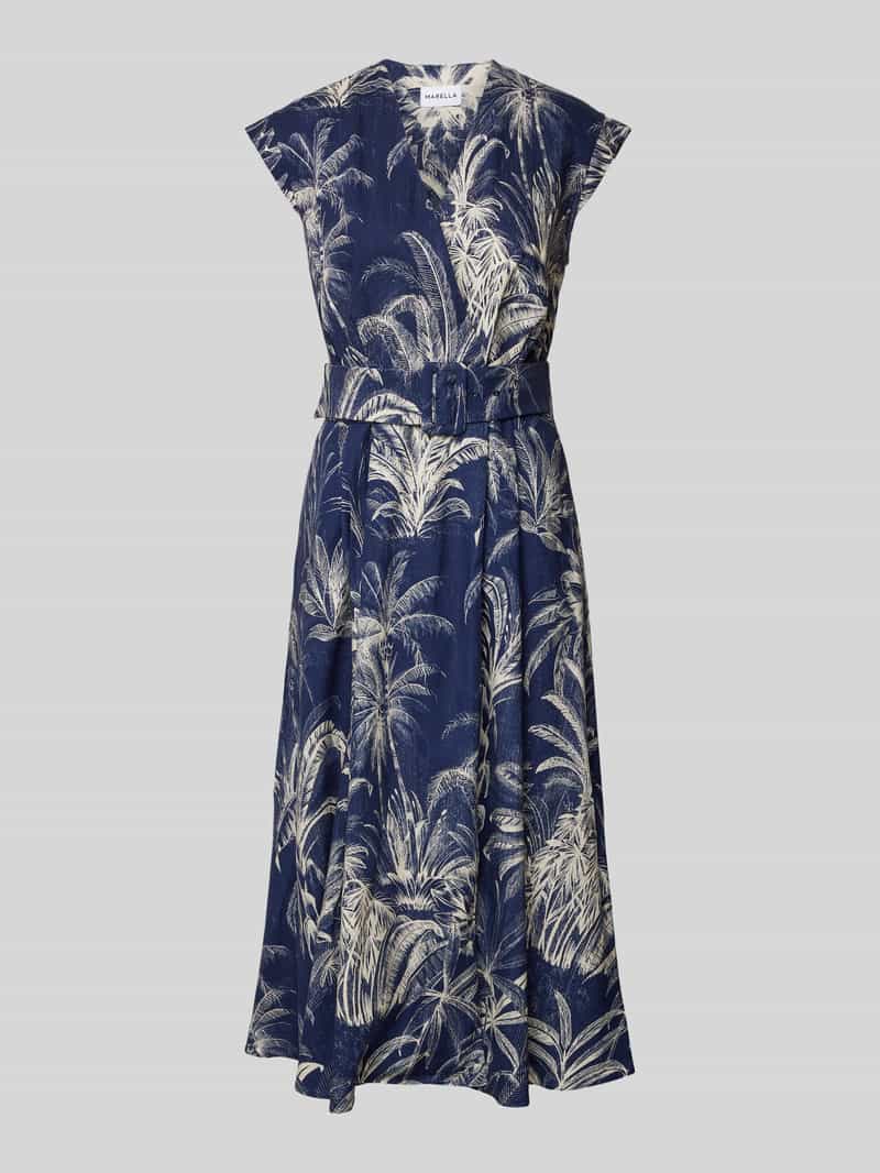 Marella Getailleerde midi-jurk van een mix van linnen en viscose model 'ALINE'