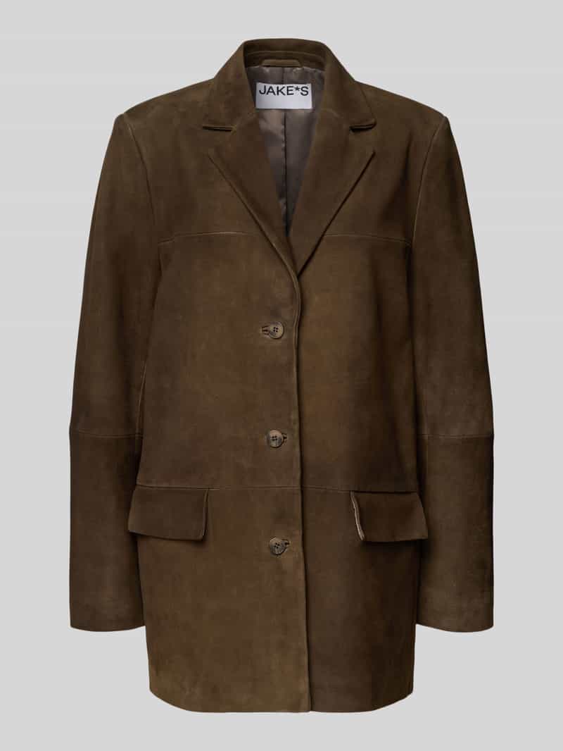Jake*s Collection Leren jack met reverskraag en klepzakken