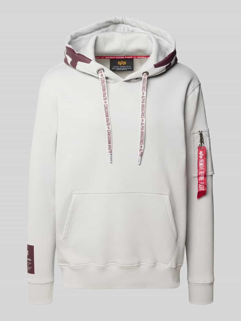 alpha industries Hoodie met kangoeroezak en ritszak opzij