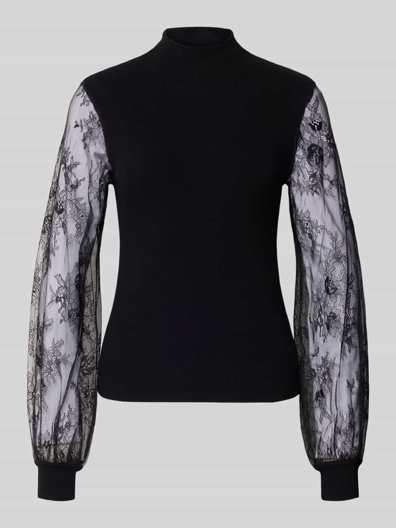 Oui Pullover van viscosemix met mouwen van kant