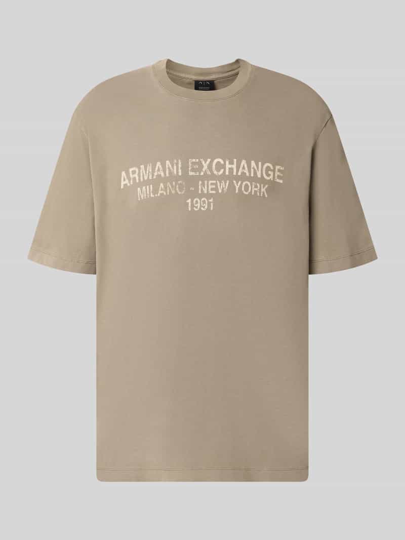 Armani Exchange Relaxed Fit T-Shirt aus reiner Baumwolle mit Logo-Print in Taupe, Größe L 2093896L