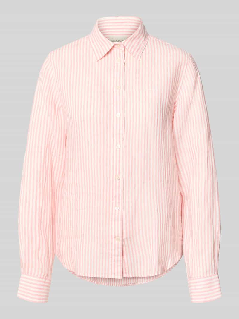 regular fit linnen blouse met overhemdkraag en labelstitching