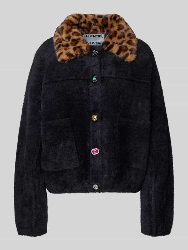 Essentiel Antwerp Loose fit jack van imitatiebont met afneembare fly-away-kraag
