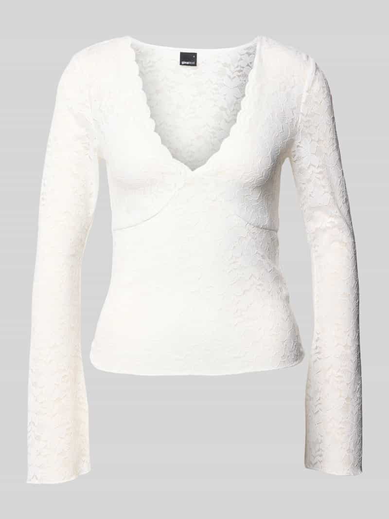 Gina Tricot Shirt met lange mouwen van kant met V-hals