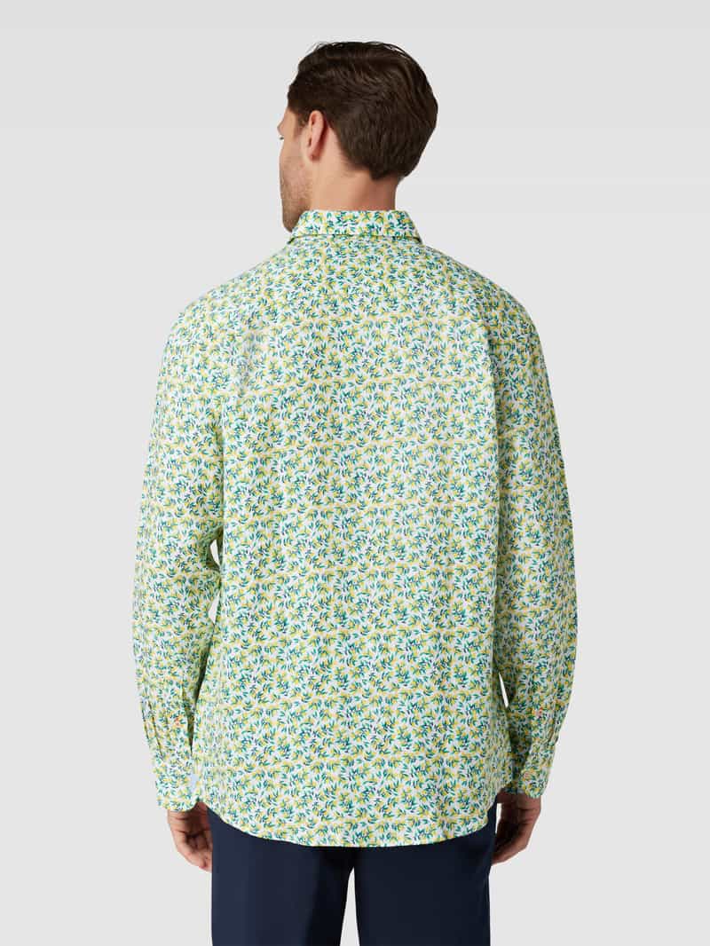 Regular fit linnen overhemd met all-over motief Christian Berg Men