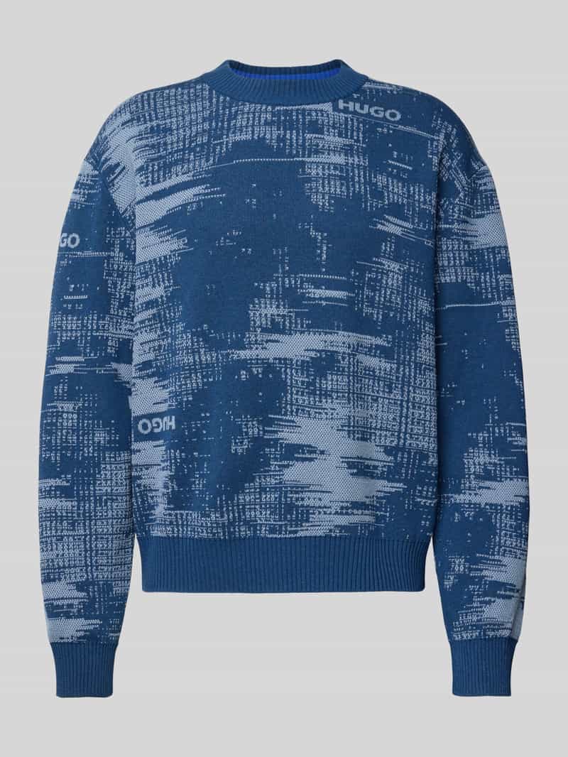 Hugo Blue Regular fit gebreide pullover van katoenmix model 'SORBAS'
