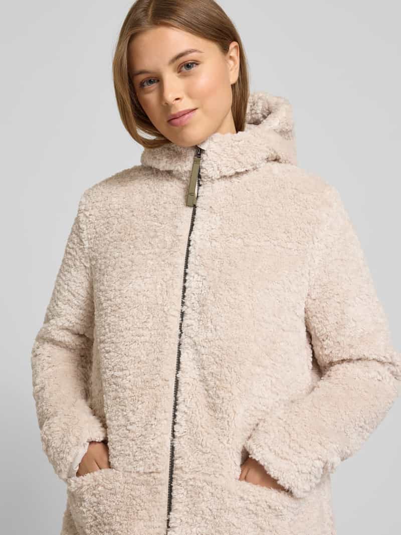 camel active Lange jas van teddybont met capuchon en tweewegsritssluiting