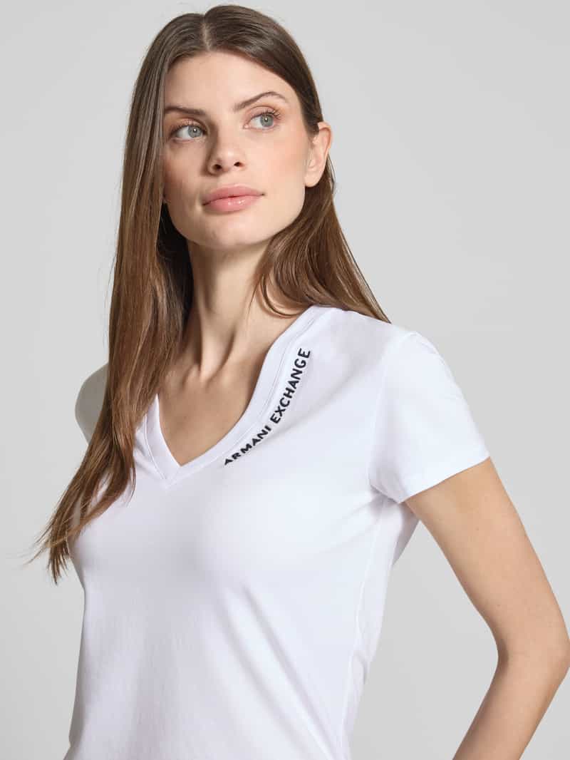 Armani Exchange T-shirt met labelstitching en V-hals