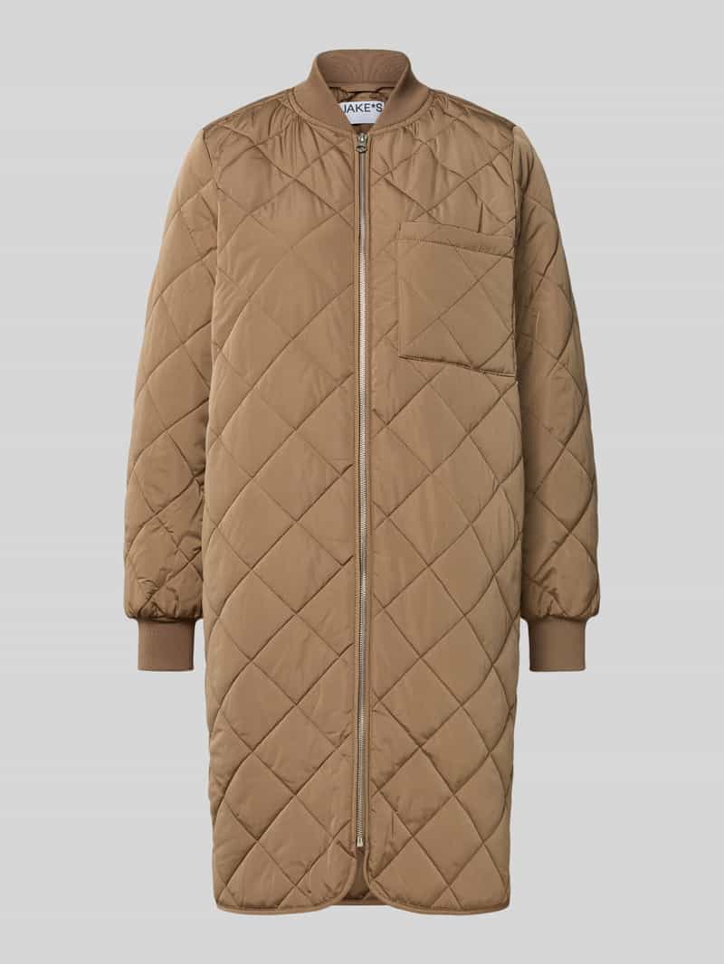 Jake*s Casual Regular fit gewatteerde lange jas met opstaande kraag