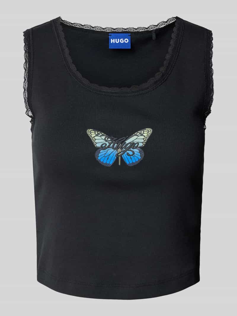 Hugo Blue Tanktop met kant model 'Delarina'