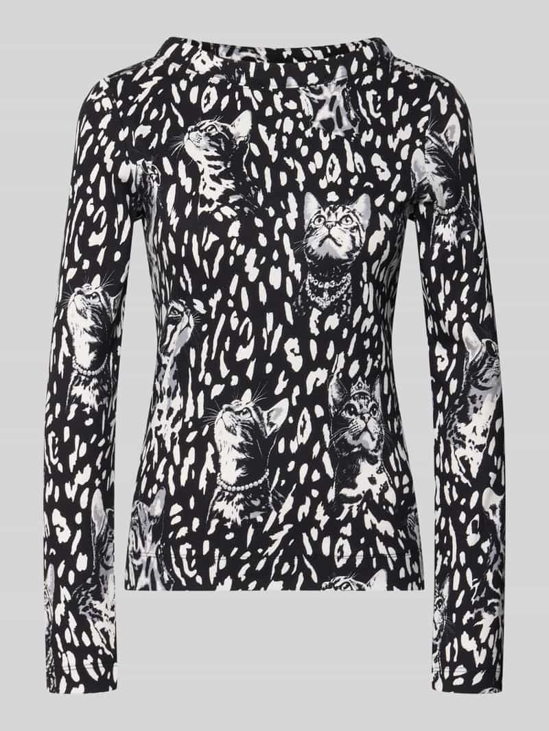 Marc Cain Shirt met lange mouwen met kattenmotief-print