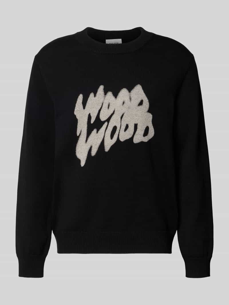 Wood Gebreide pullover van pure katoen met logoprint model 'Cloud'
