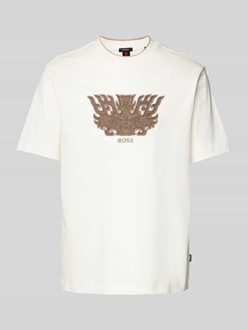 Boss T-shirt met motief- en labelstitching model 'Taut'