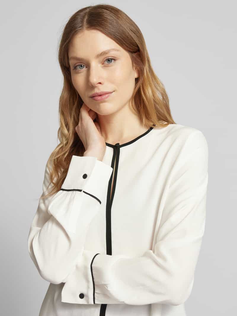 s.Oliver BLACK LABEL Loose fit blouse met lange mouwen van soepele viscose met contrastdetails