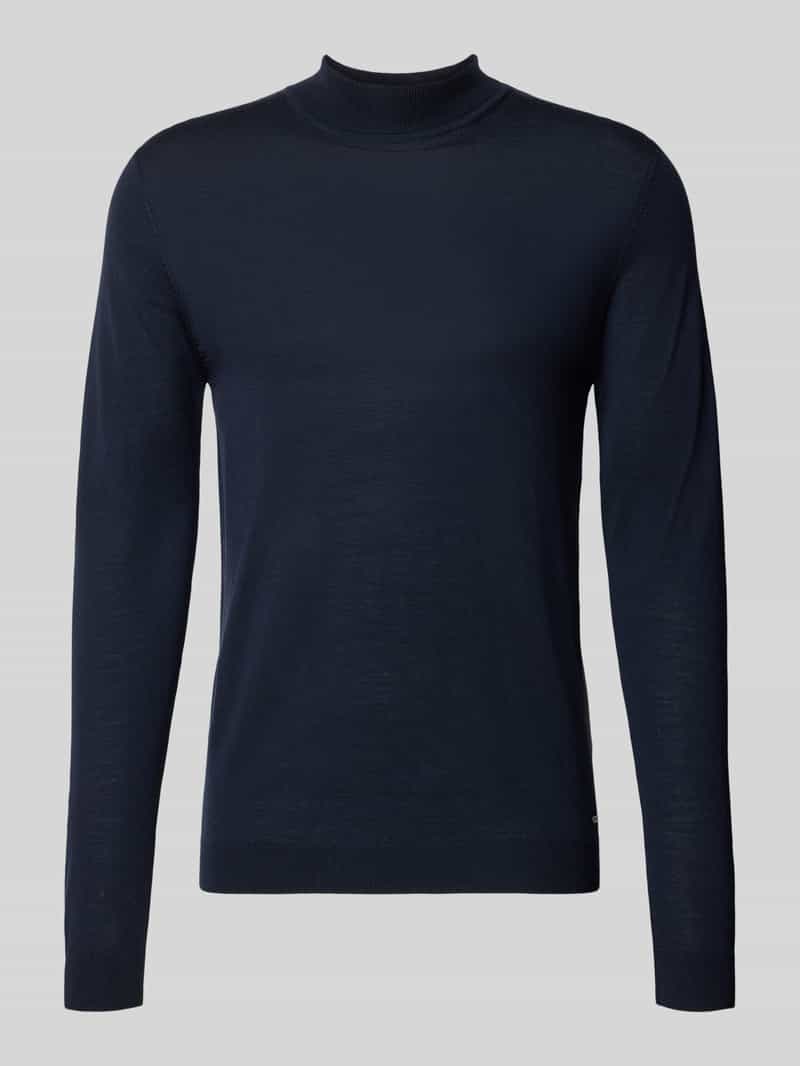 ROY ROBSON Slim fit gebreide pullover van zuivere scheerwol met opstaande kraag