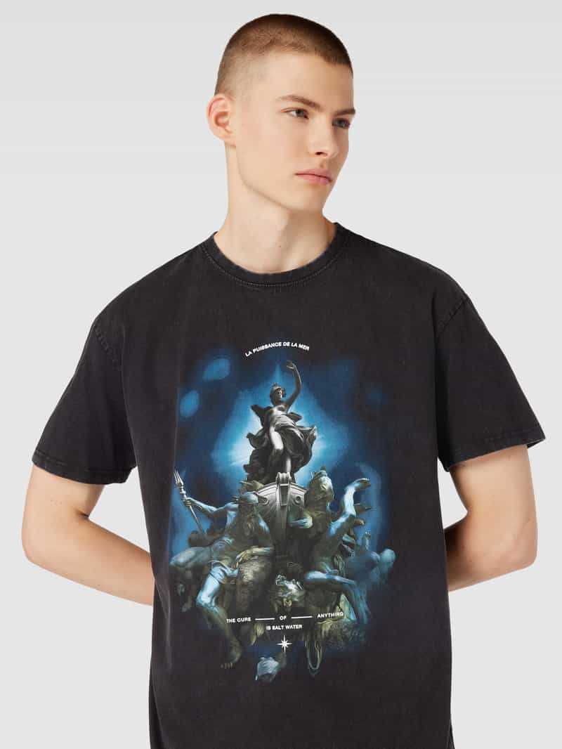 mister tee T-shirt met motief- en statementprint model 'PUISSANCE LA MER'
