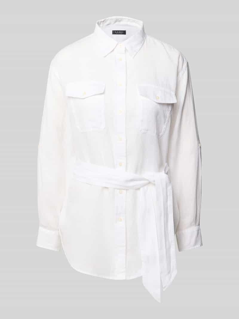 Lauren Ralph Lauren Regular fit linnen blouse met lange mouwen en strikceintuur model 'CHADWICK'