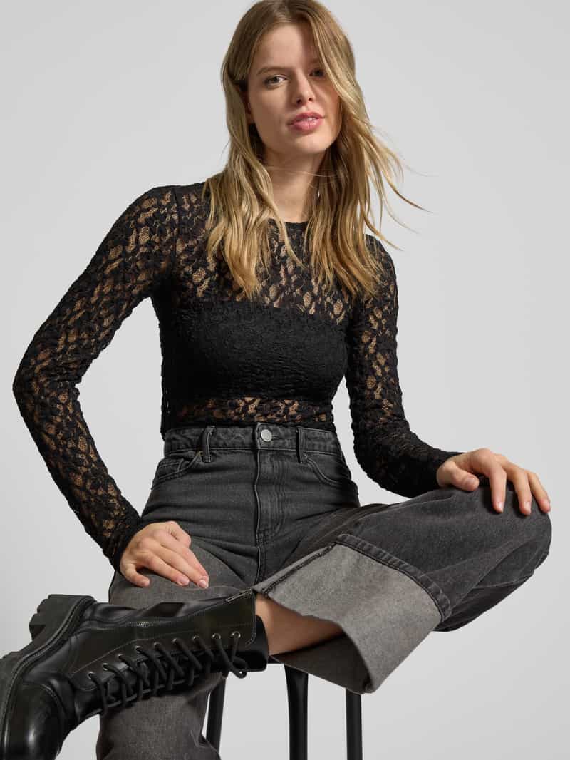 Pieces Regular fit shirt met kanten look model 'HAZEL'