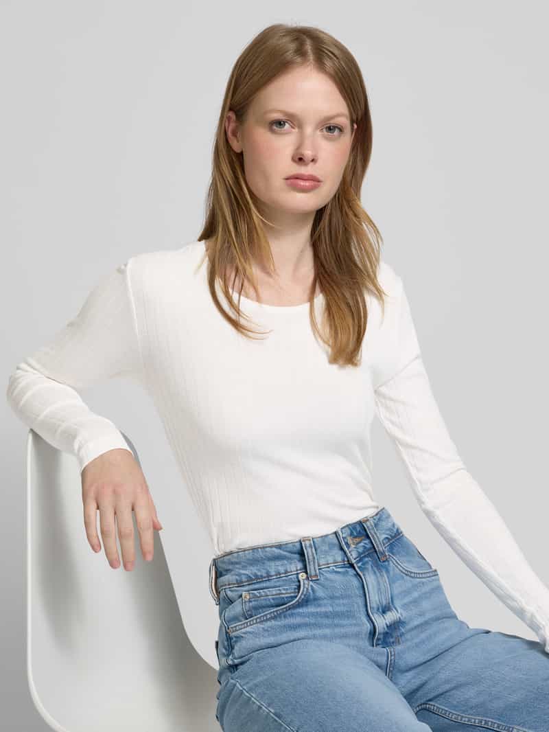 Marc O'Polo Slim fit shirt met lange mouwen van een mix van katoen en modal met een zachte geribde jersey structuur