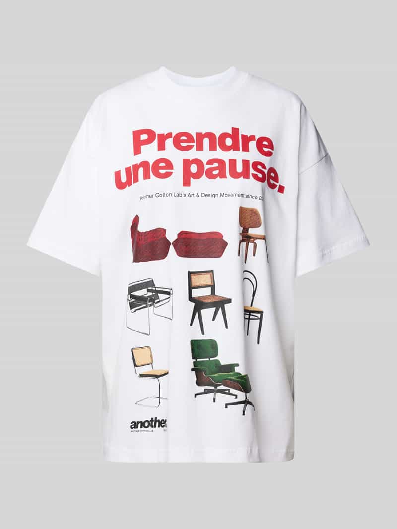 ANOTHER COTTON LAB Oversized T-shirt met labelprint model 'Prendre Une Pause'