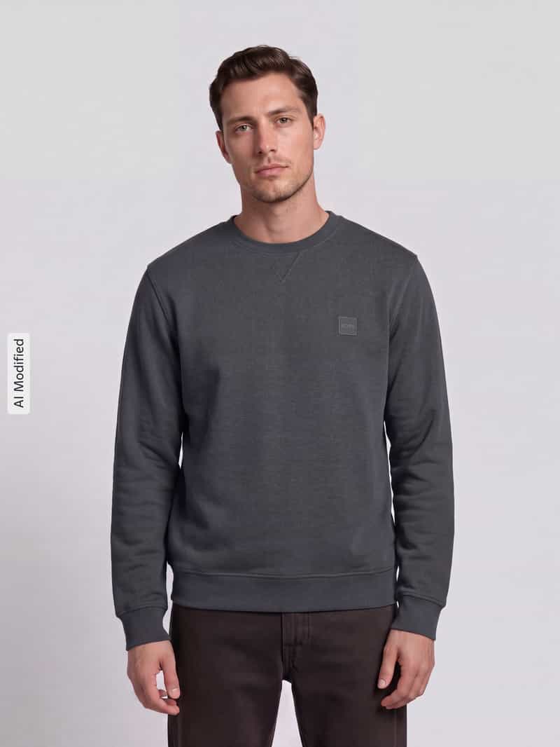Boss Regular fit sweatshirt van puur katoen model 'Westart' kaki, foto 3