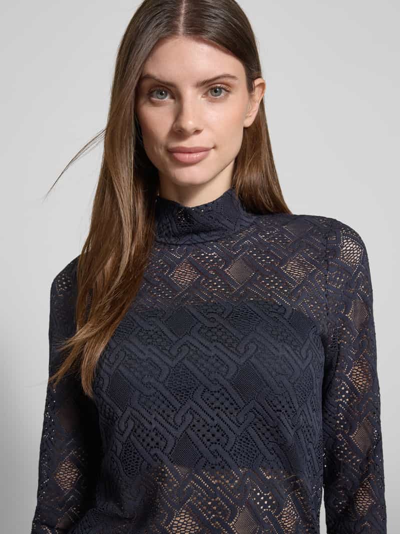 Marc Cain Semi-transparant shirt met lange mouwen en opstaande kraag