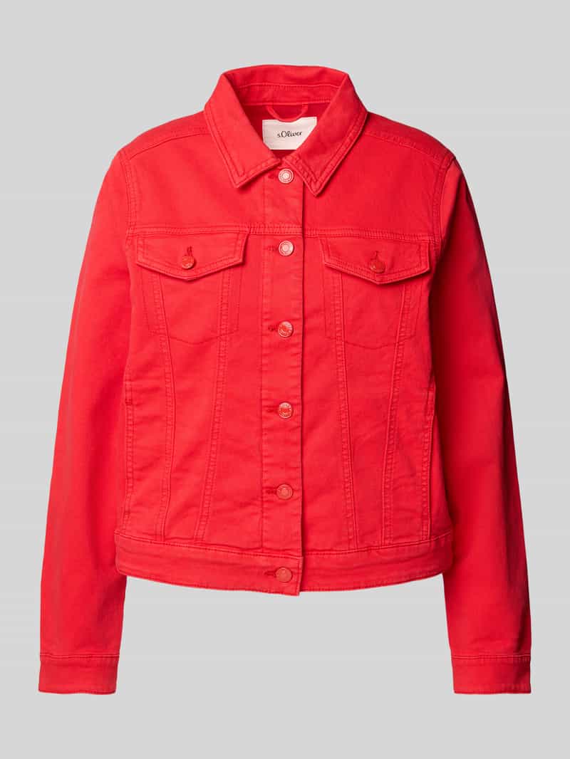 s.Oliver RED LABEL Boxy fit jeansjack van katoenmix met paspelzakken op de borst