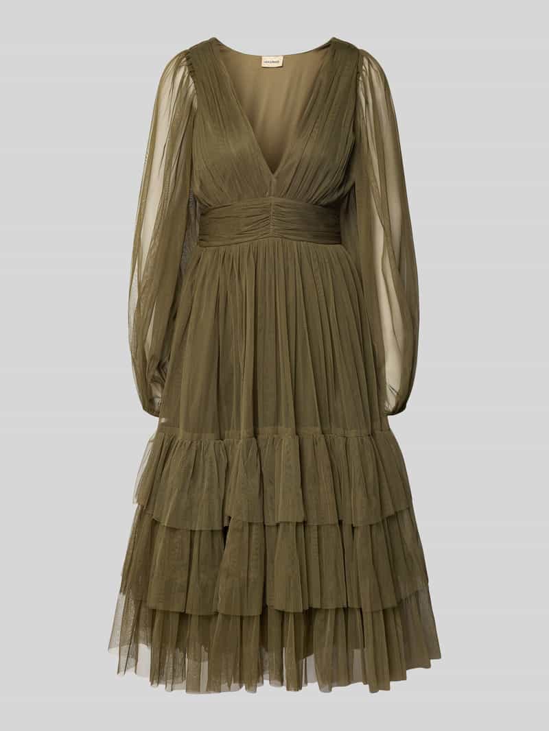 Lace & Beads Cocktailjurk met gelaagde look en V-hals