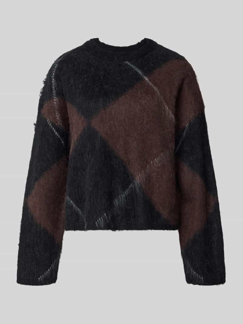 Opus Pullover van mix van alpaca en wol met geribde boorden model 'Pargyle'