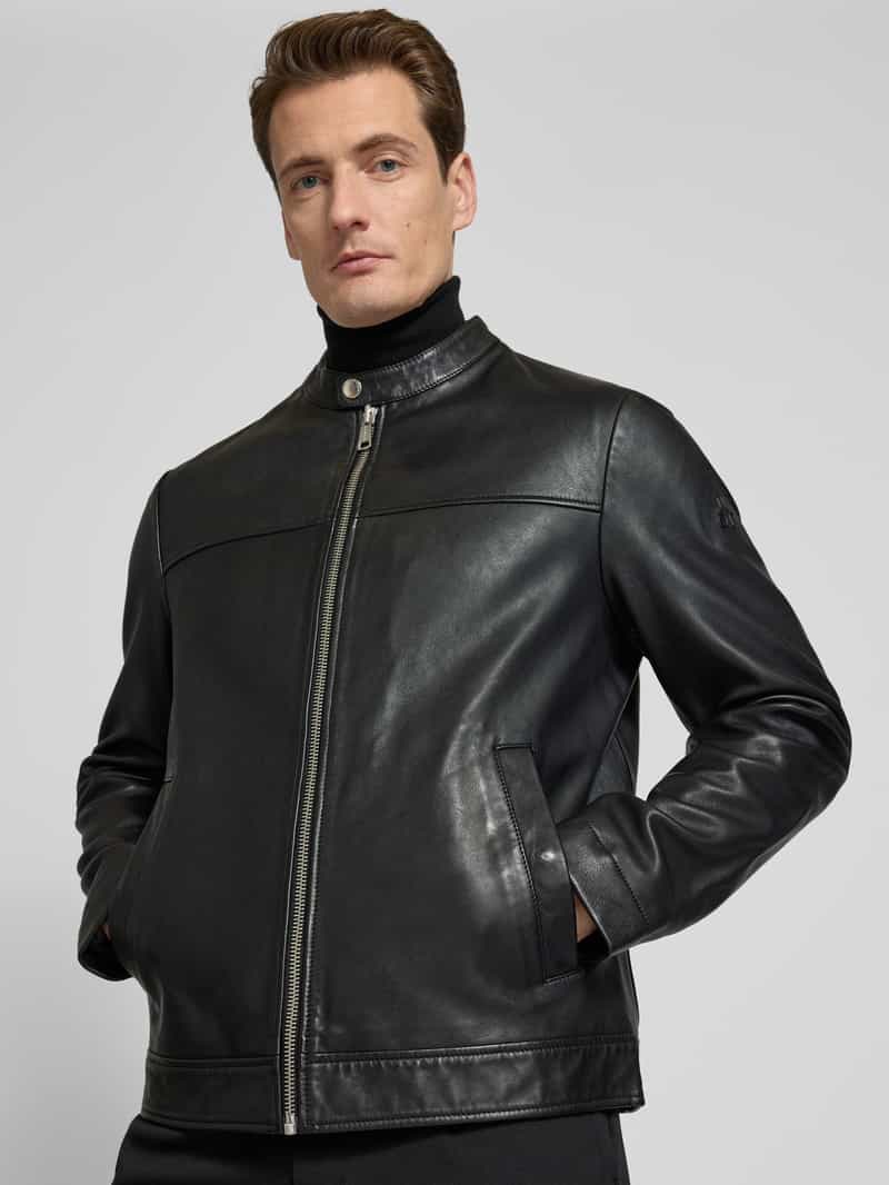 Marc O'Polo Regular fit leren jack met katoen