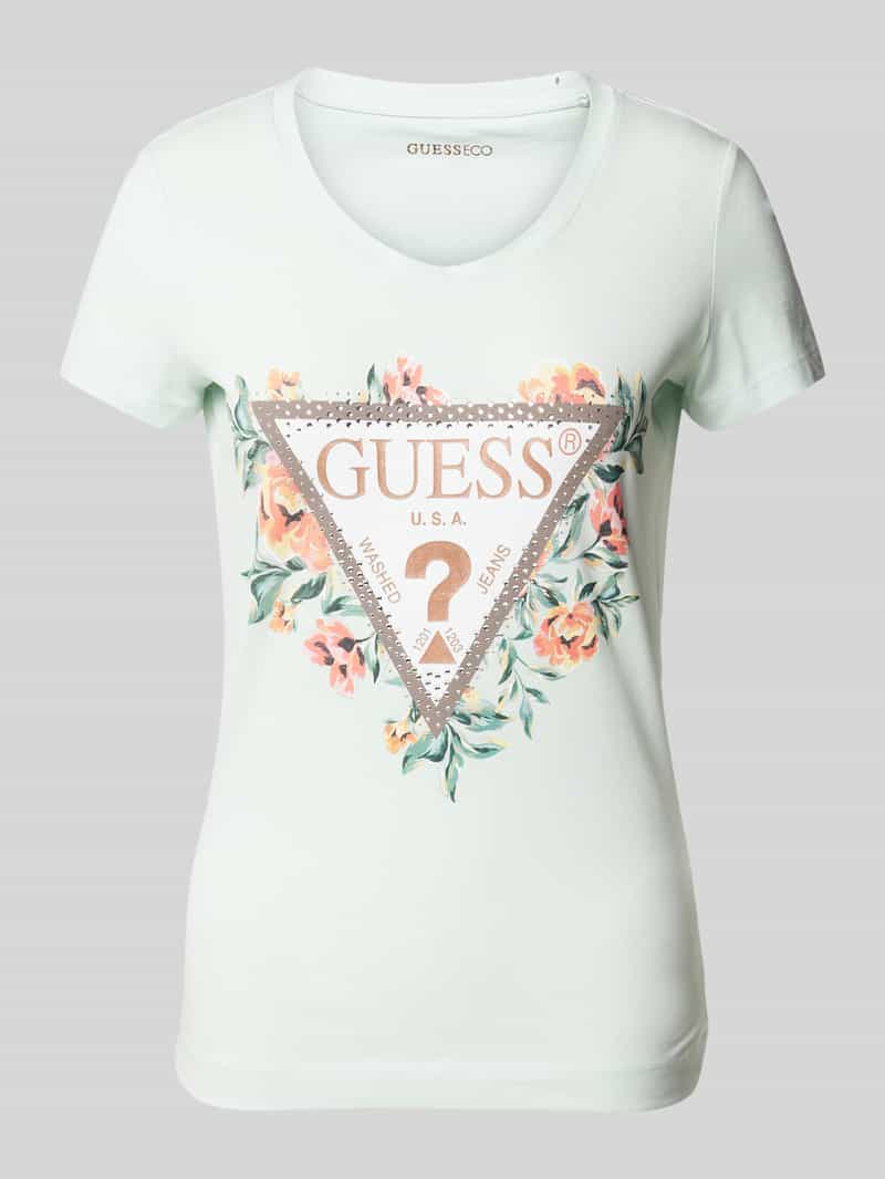 Guess T-shirt met motief- en labelprint model 'TRIANGLE FLOWERS'