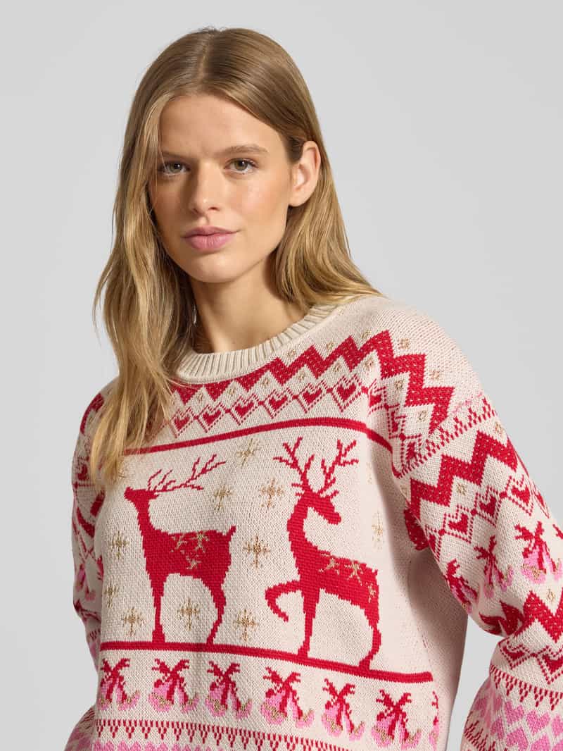 Only Relaxed fit kersttrui in tweekleurig tricot model 'XMAS RAIN'
