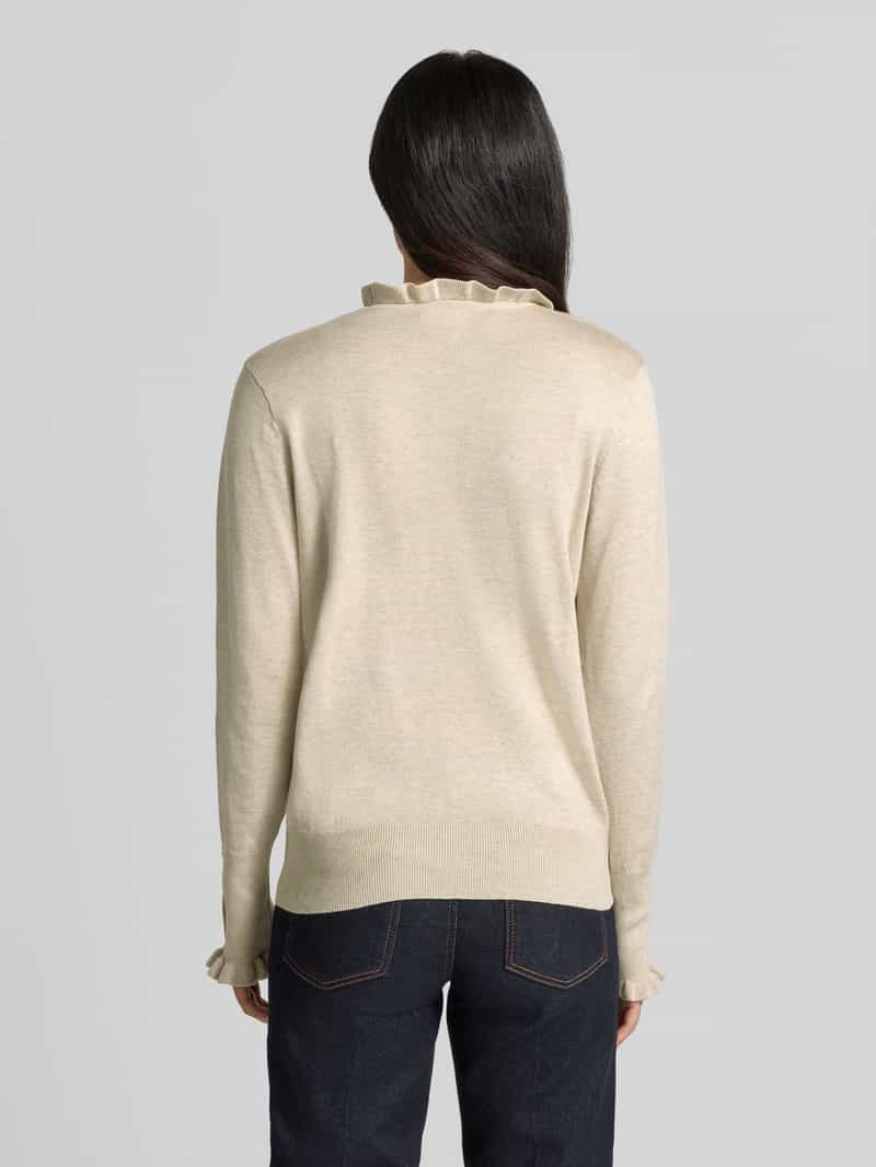 FREE/QUENT Gebreide pullover met opstaande kraag en ruches model 'Katie' beige, foto 2