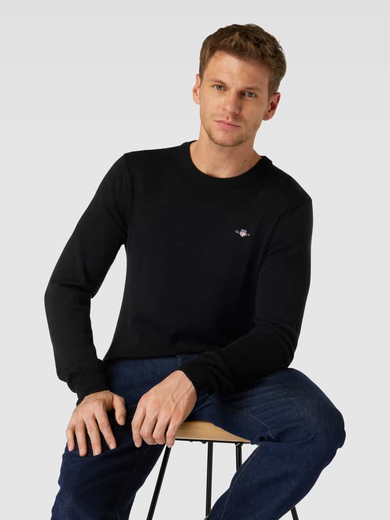 Gant Gebreide pullover met ronde hals en labelstitching