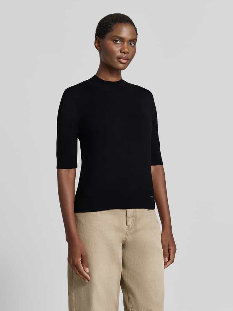 MORE & MORE Gebreid shirt van viscosemix met een geribde ronde hals
