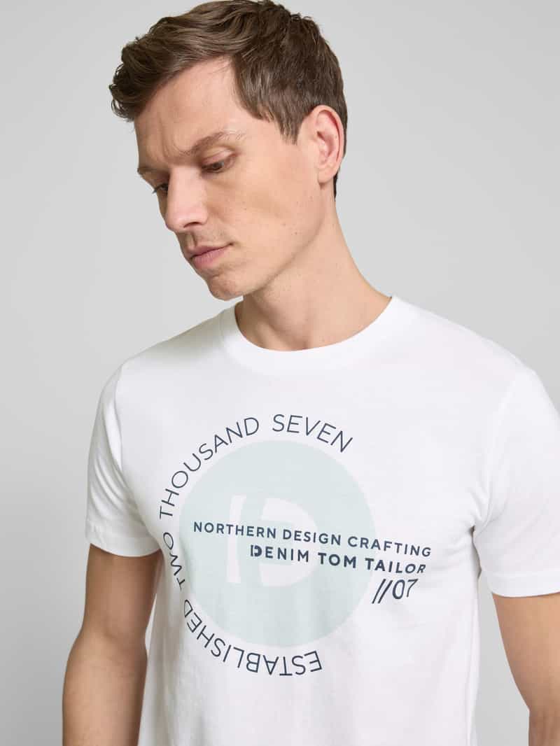 Tom Tailor Denim Regular fit T-shirt met groot labelopschrift