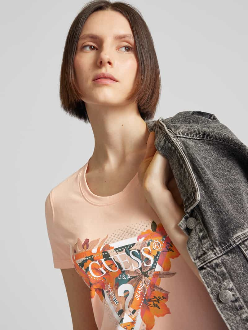 Guess T-shirt met label- en motiefprint model 'TROPICAL TRIANGLE'