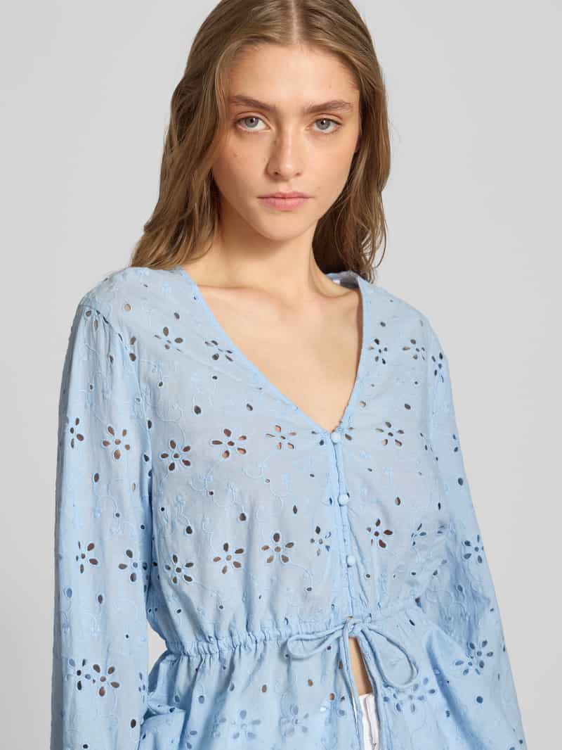 Pieces Regular fit blouse met lange mouwen en broderie anglaise model 'ARMORINE'