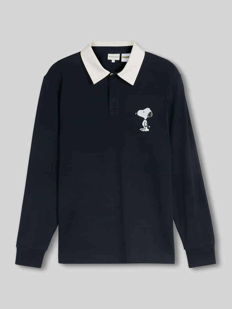 Tom Tailor - Poloshirt met lange mouwen en Snoopy-print op de rug - Maat XXL - sky captain blue