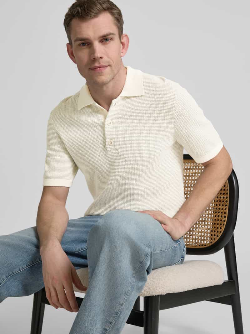 Marc O'Polo Regular fit poloshirt van katoenmix met een kreukeffect