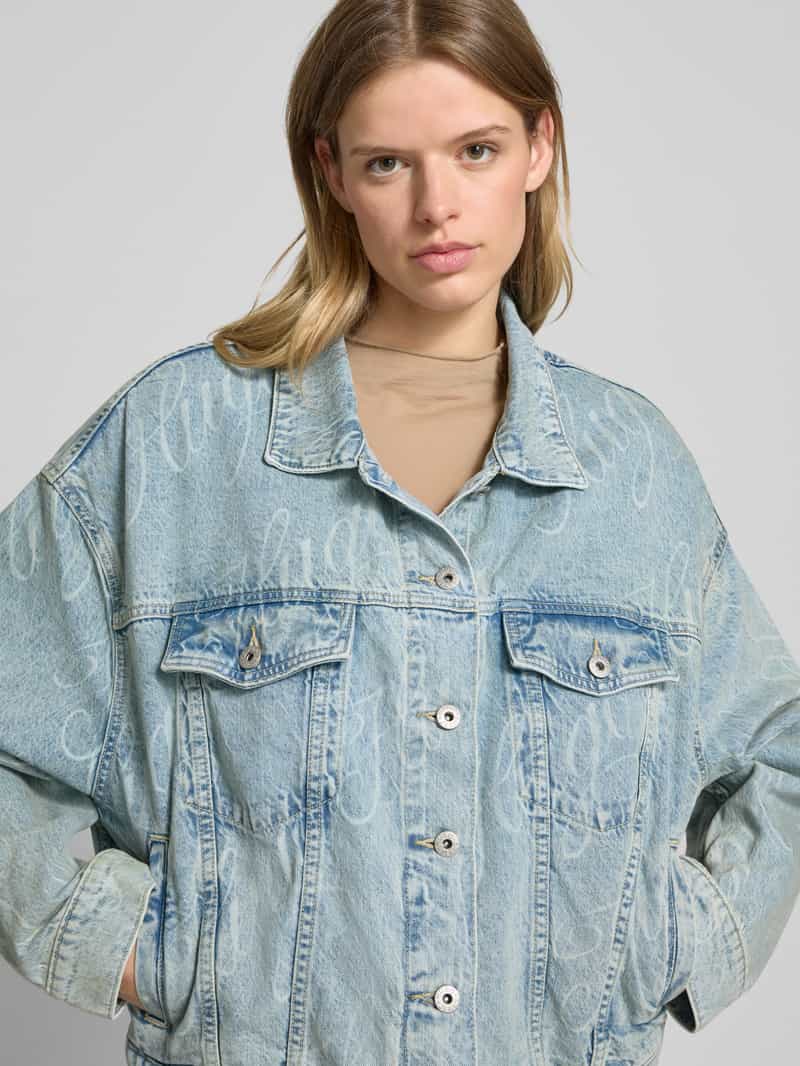 Hugo Blue Jeansjack met paspelzakken op de borst model 'Lou'